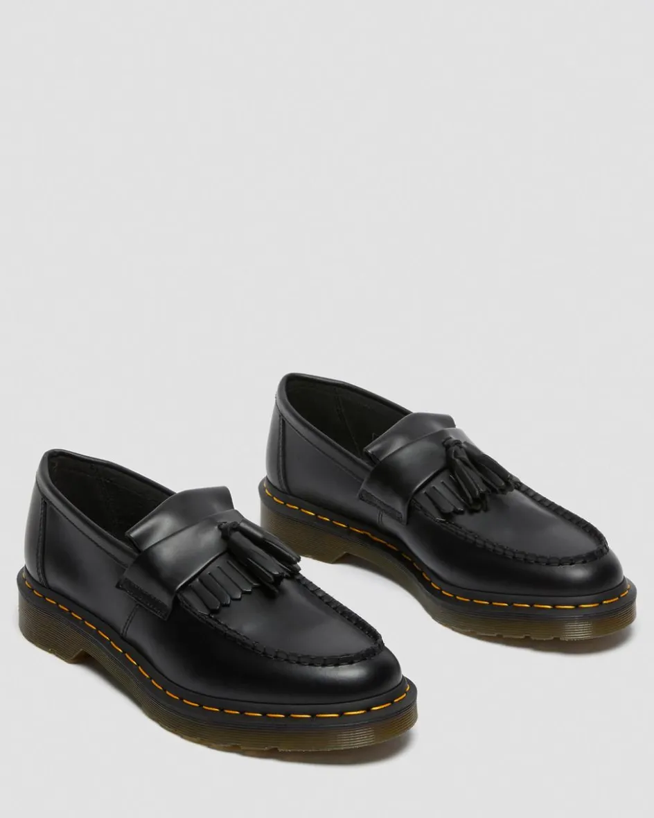 Dr. Martens Originals|Shoes*Adrian Yellow Stitch Leather Tassel Loafers in Black Black — Smooth Leather