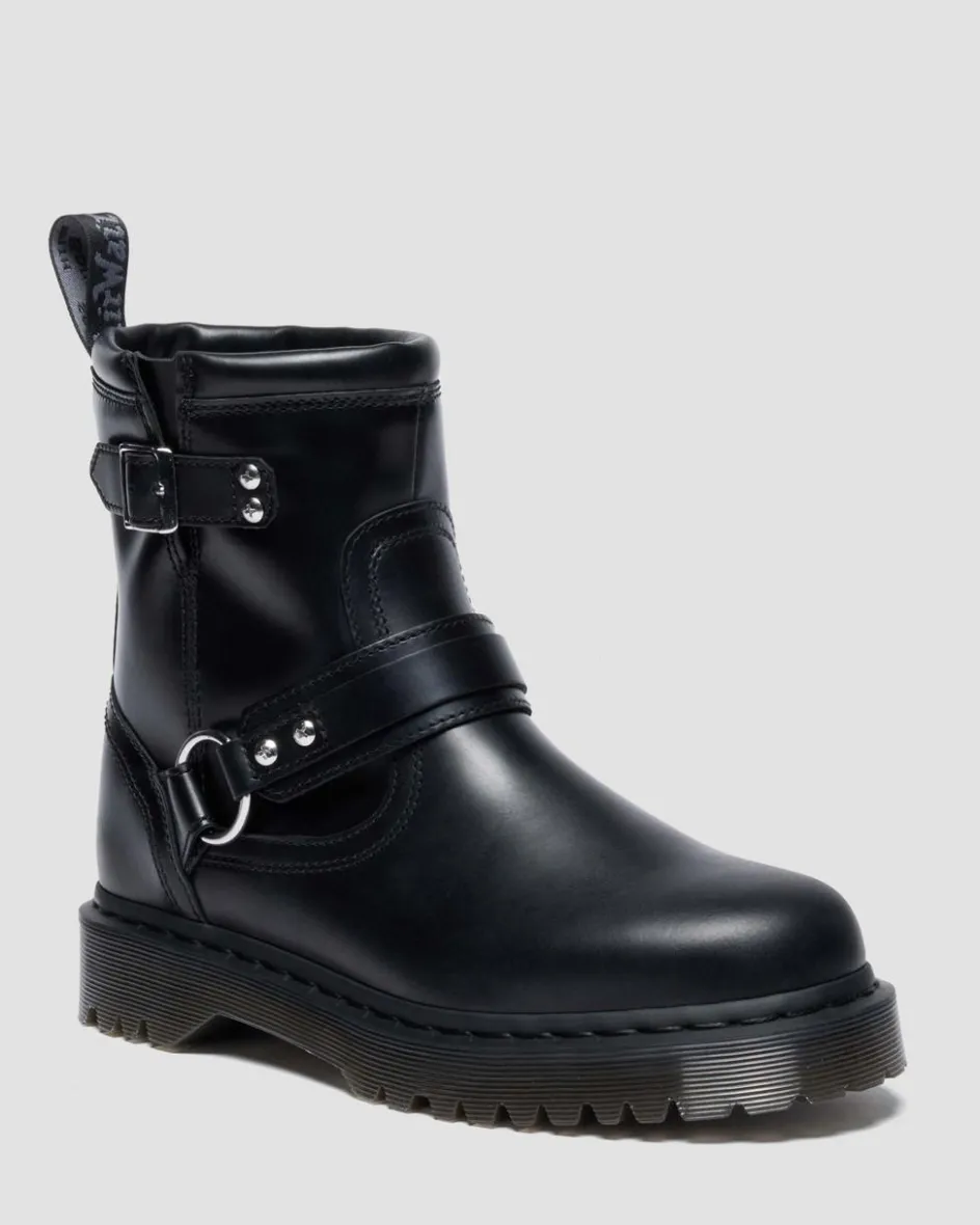 Dr. Martens Last Chance Styles|Last Chance Styles*Anistone Harness Orleans Leather Biker Boots in Black Black — Orleans