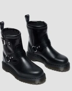 Dr. Martens Last Chance Styles|Last Chance Styles*Anistone Harness Orleans Leather Biker Boots in Black Black — Orleans