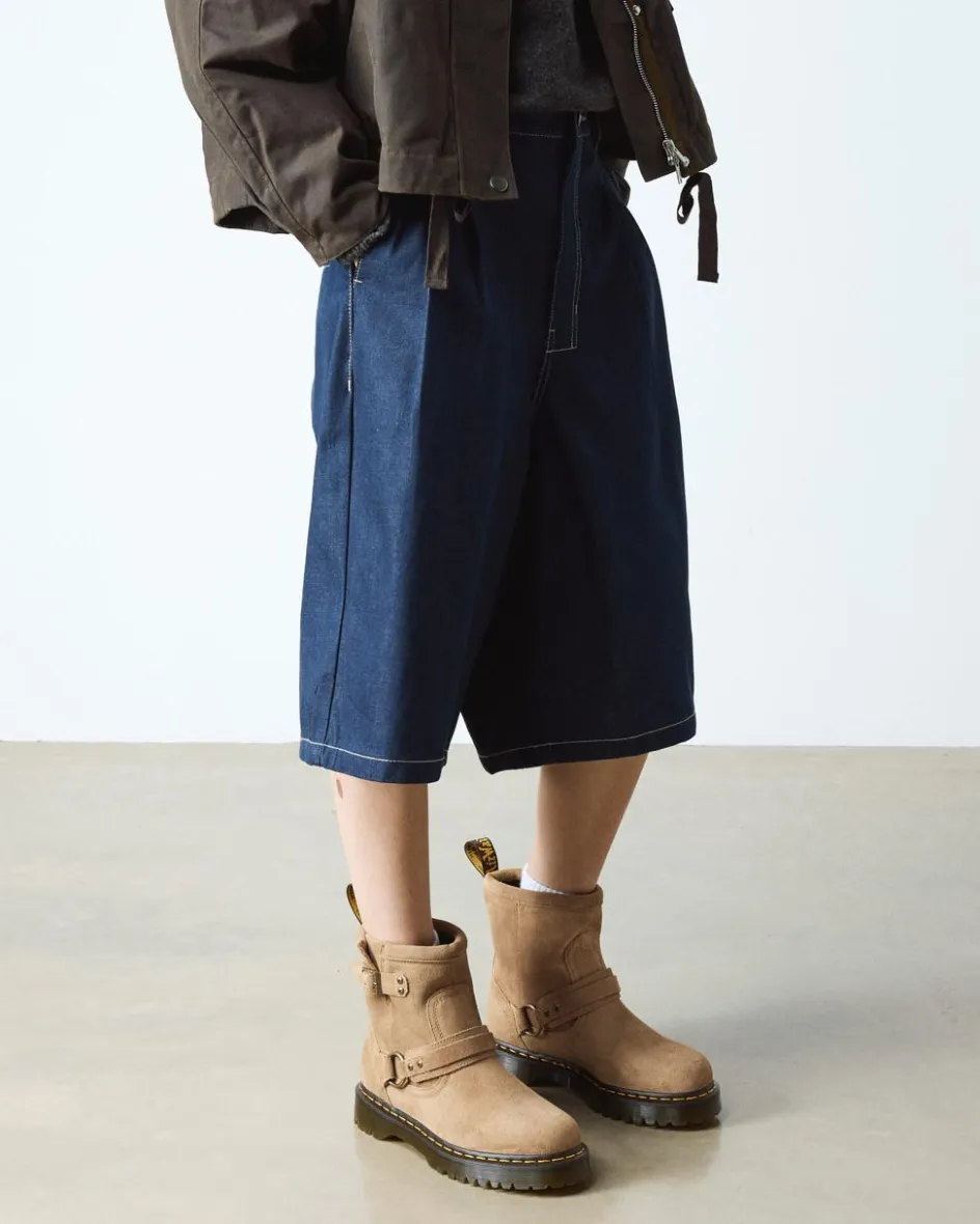Dr. Martens Last Chance Styles|Last Chance Styles*Anistone Harness Suede Biker Boots in Savannah Tan Savannah Tan — Bronx Suede