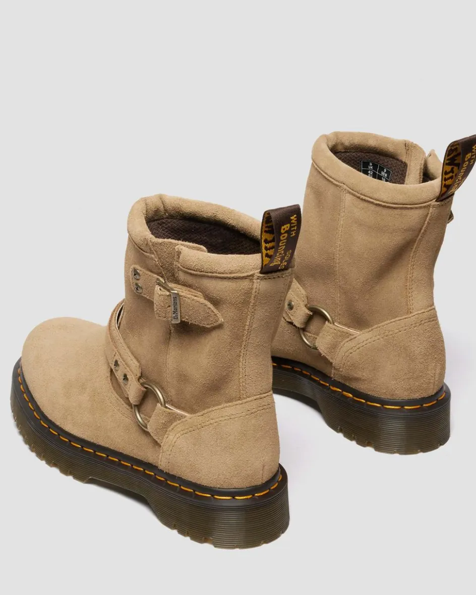 Dr. Martens Last Chance Styles|Last Chance Styles*Anistone Harness Suede Biker Boots in Savannah Tan Savannah Tan — Bronx Suede