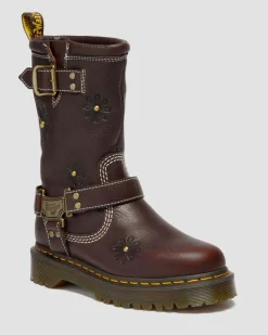 Dr. Martens New And Featured|Floral Styles*Anistone Hi Flower Leather Biker Boots in Dark Brown Dark Brown — Grizzly
