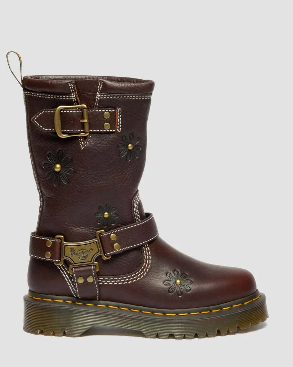 Dr. Martens New And Featured|Floral Styles*Anistone Hi Flower Leather Biker Boots in Dark Brown Dark Brown — Grizzly