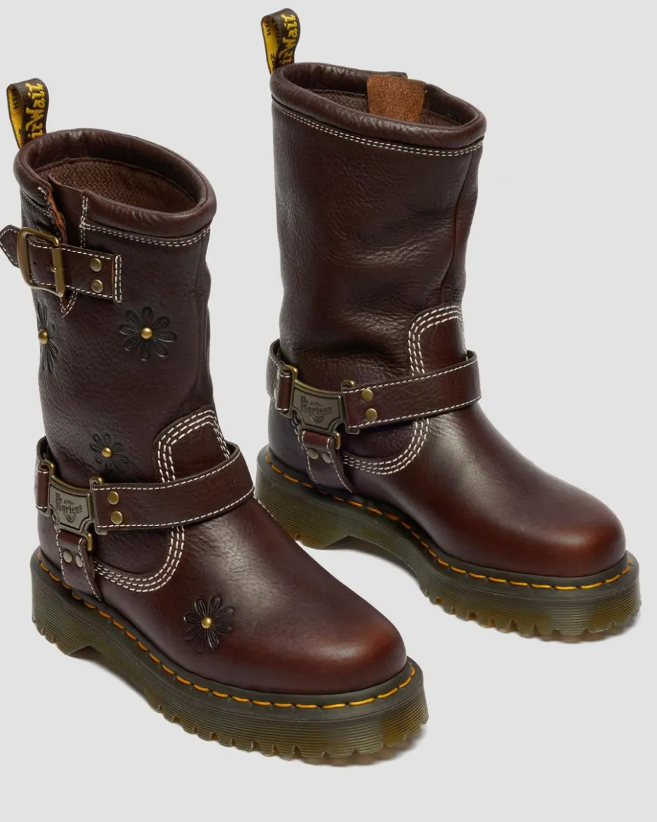 Dr. Martens New And Featured|Floral Styles*Anistone Hi Flower Leather Biker Boots in Dark Brown Dark Brown — Grizzly