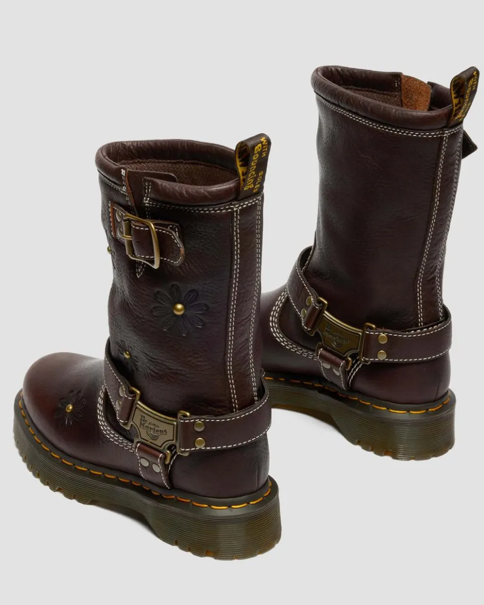 Dr. Martens New And Featured|Floral Styles*Anistone Hi Flower Leather Biker Boots in Dark Brown Dark Brown — Grizzly