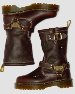 Dr. Martens New And Featured|Floral Styles*Anistone Hi Flower Leather Biker Boots in Dark Brown Dark Brown — Grizzly