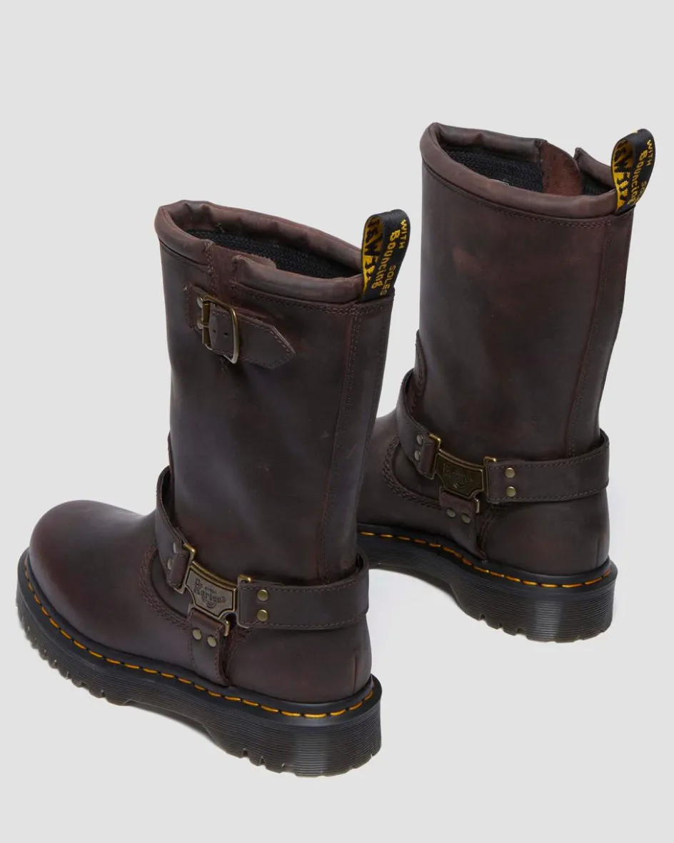 Dr. Martens Tall And Knee High Boots|New And Featured*Anistone Hi Leather Biker Boots in Dark Brown Dark Brown — BURNISHED WAXY PULL UP WP