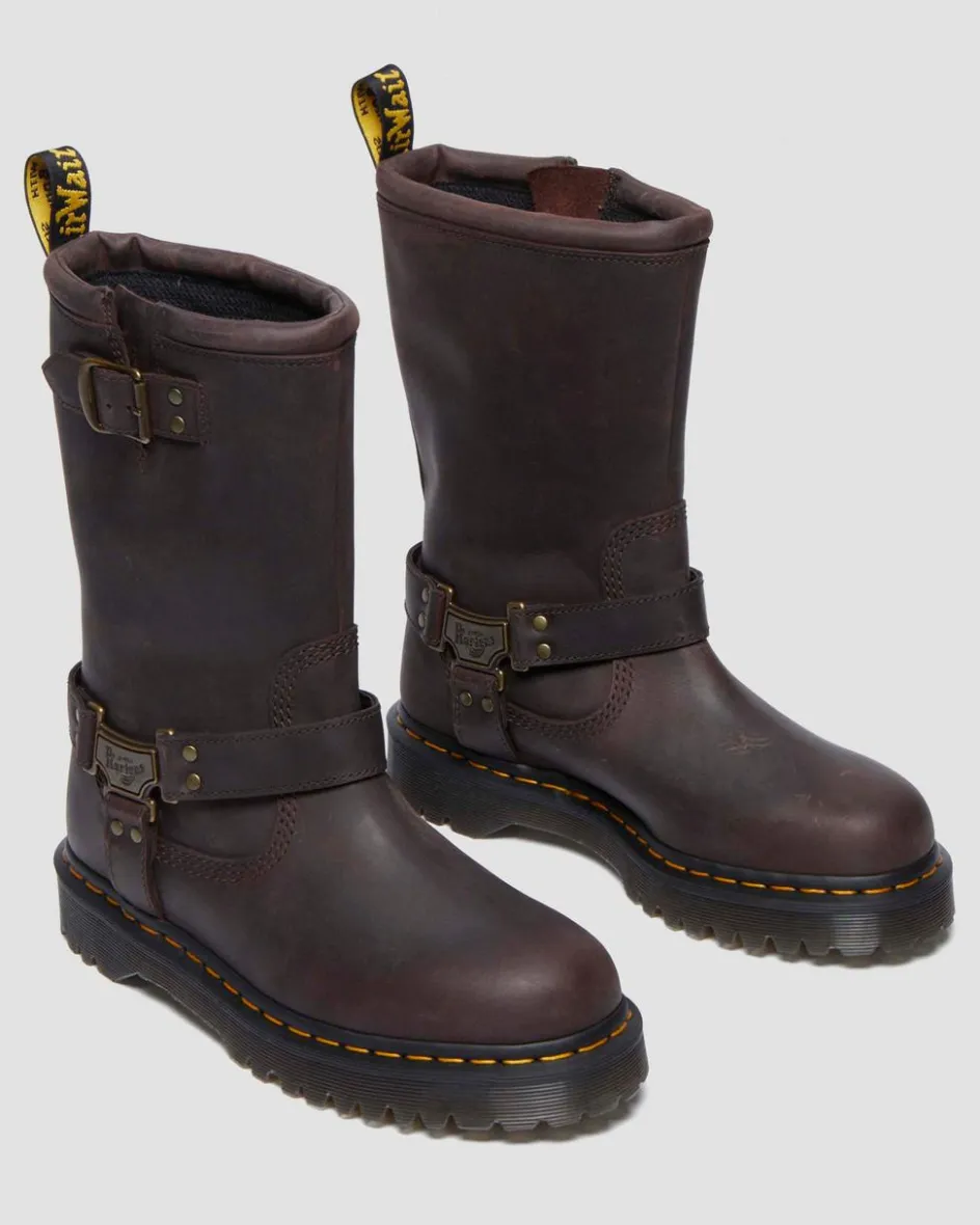 Dr. Martens Tall And Knee High Boots|New And Featured*Anistone Hi Leather Biker Boots in Dark Brown Dark Brown — BURNISHED WAXY PULL UP WP