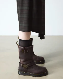 Dr. Martens Tall And Knee High Boots|New And Featured*Anistone Hi Leather Biker Boots in Dark Brown Dark Brown — BURNISHED WAXY PULL UP WP