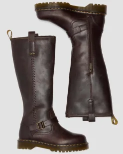 Dr. Martens Last Chance Styles|Last Chance Styles*Anistone Knee High Crazy Horse Leather Biker Boots in Dark Brown Dark Brown — Crazy Horse