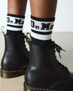 Dr. Martens Accessories|Accessories*Athletic Logo Organic Cotton Blend Socks in Black Black+White — Cotton Blend
