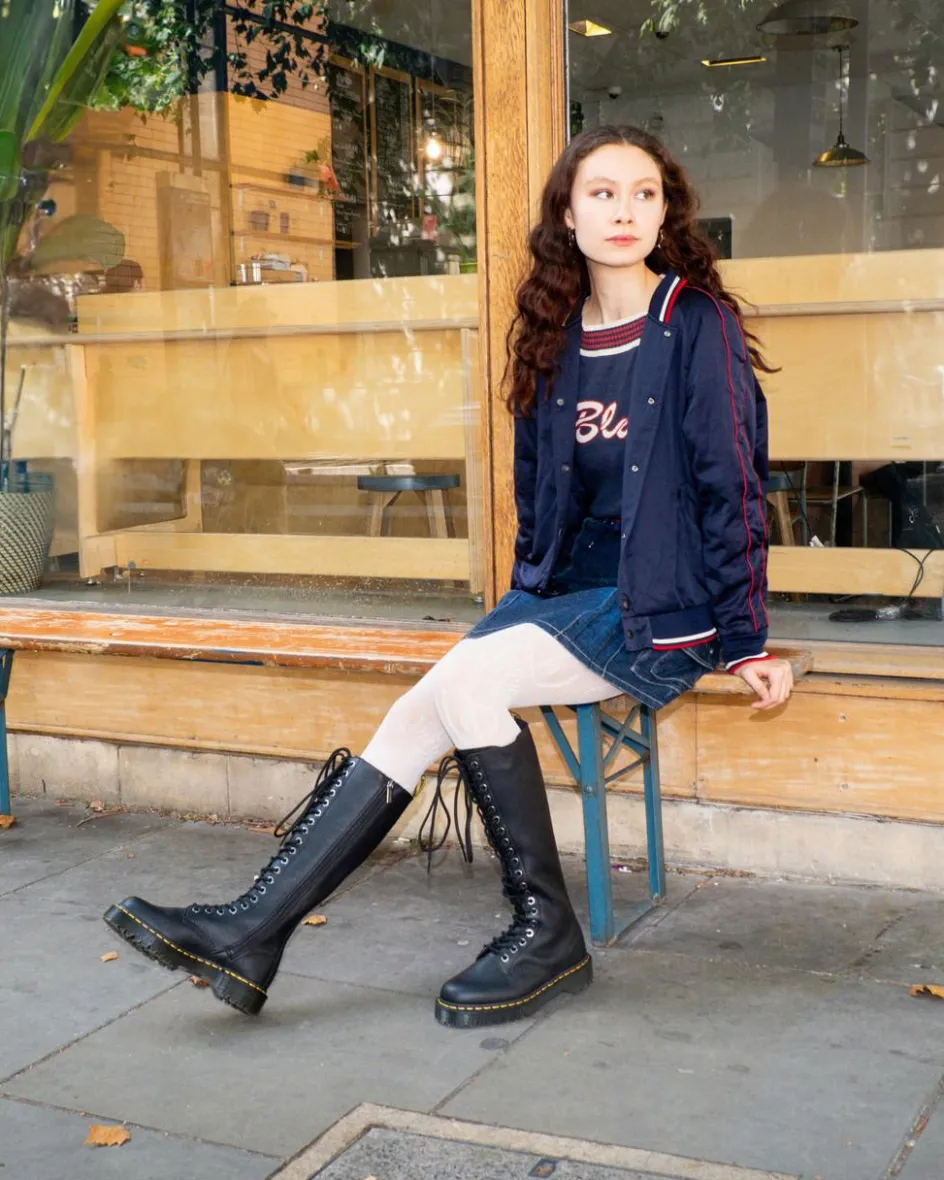 Dr. Martens Platform Boots|New And Featured*1B60 Bex Pisa Leather Knee High Boots in Black Black — Pisa