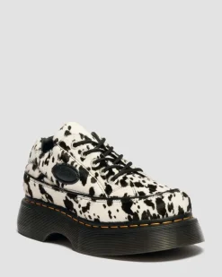 Dr. Martens Shoes|Platform Shoes*Buzz 5-Eye Dalmatian Hair On Leather Shoes in Cream & Black Cream & Black — Dalmatian Print Hair On