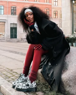 Dr. Martens Shoes|Platform Shoes*Buzz 5-Eye Dalmatian Hair On Leather Shoes in Cream & Black Cream & Black — Dalmatian Print Hair On