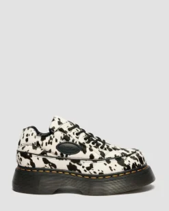 Dr. Martens Shoes|Platform Shoes*Buzz 5-Eye Dalmatian Hair On Leather Shoes in Cream & Black Cream & Black — Dalmatian Print Hair On