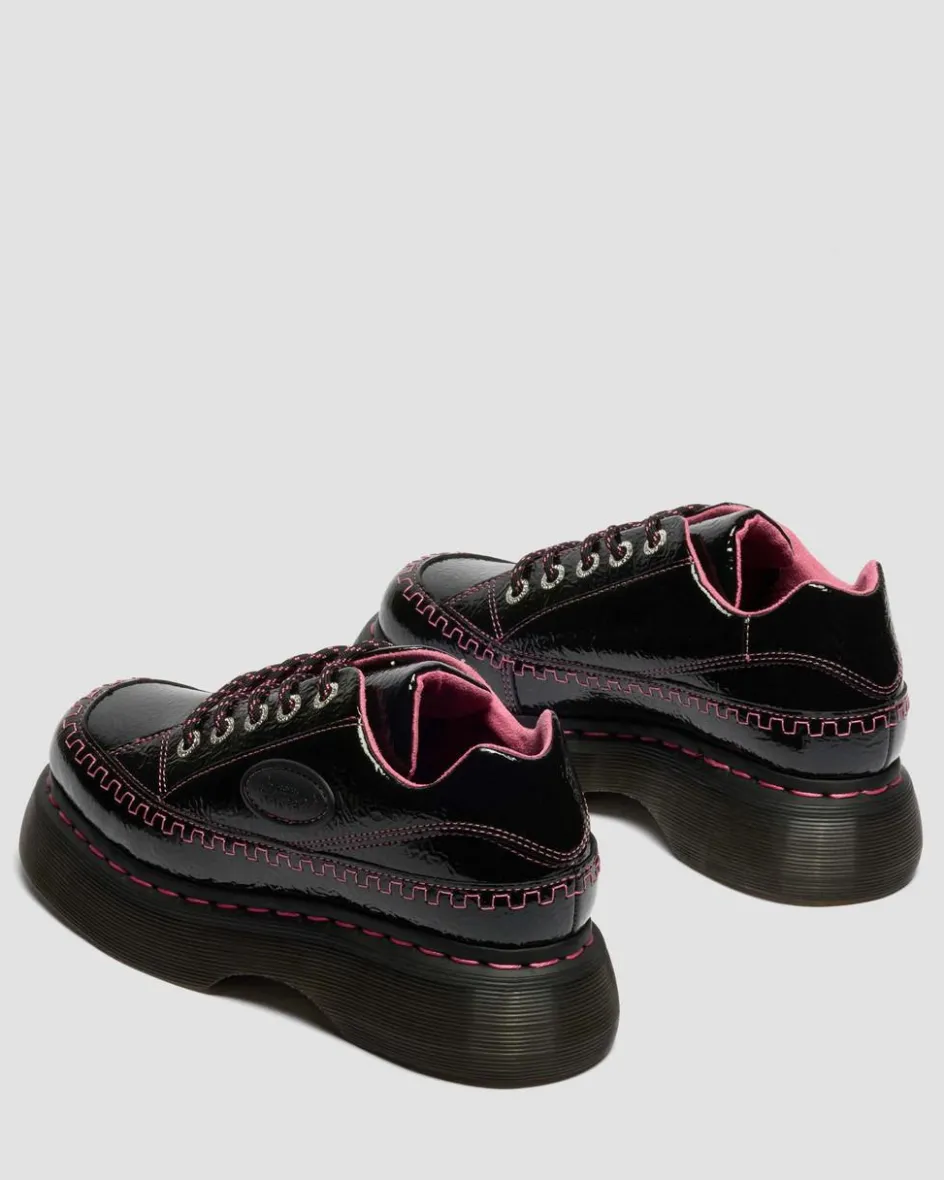 Dr. Martens Shoes|Platform Shoes*Buzz 5-Eye Distressed Patent Leather Shoes in Black Black — Distressed Patent