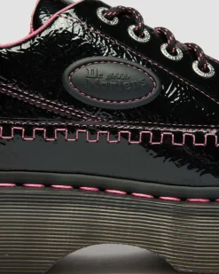 Dr. Martens Shoes|Platform Shoes*Buzz 5-Eye Distressed Patent Leather Shoes in Black Black — Distressed Patent