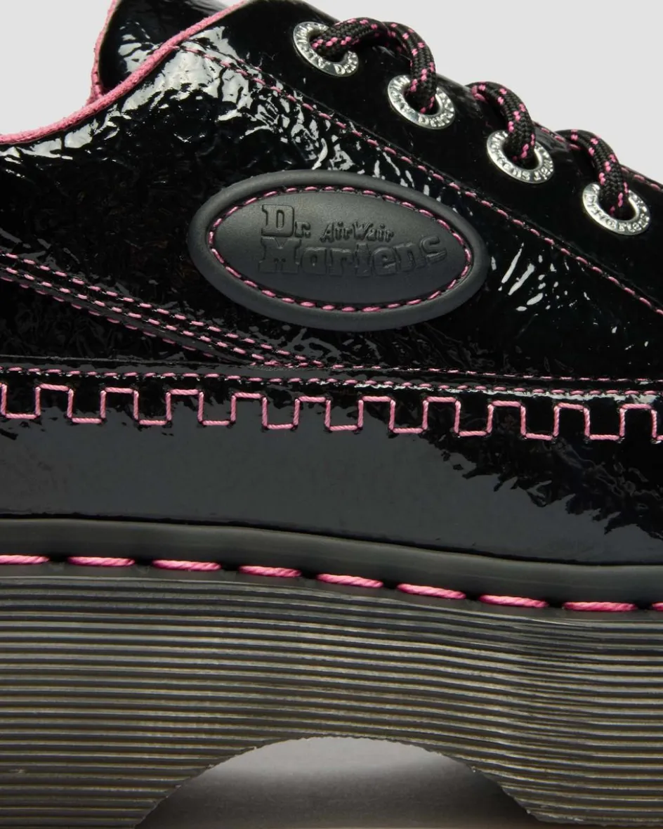 Dr. Martens Shoes|Platform Shoes*Buzz 5-Eye Distressed Patent Leather Shoes in Black Black — Distressed Patent