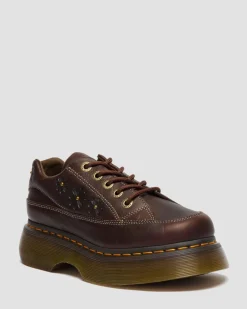 Dr. Martens Shoes|Platform Shoes*Buzz 5-Eye Flower Grizzly Leather Shoes in Dark Brown Dark Brown — Grizzly