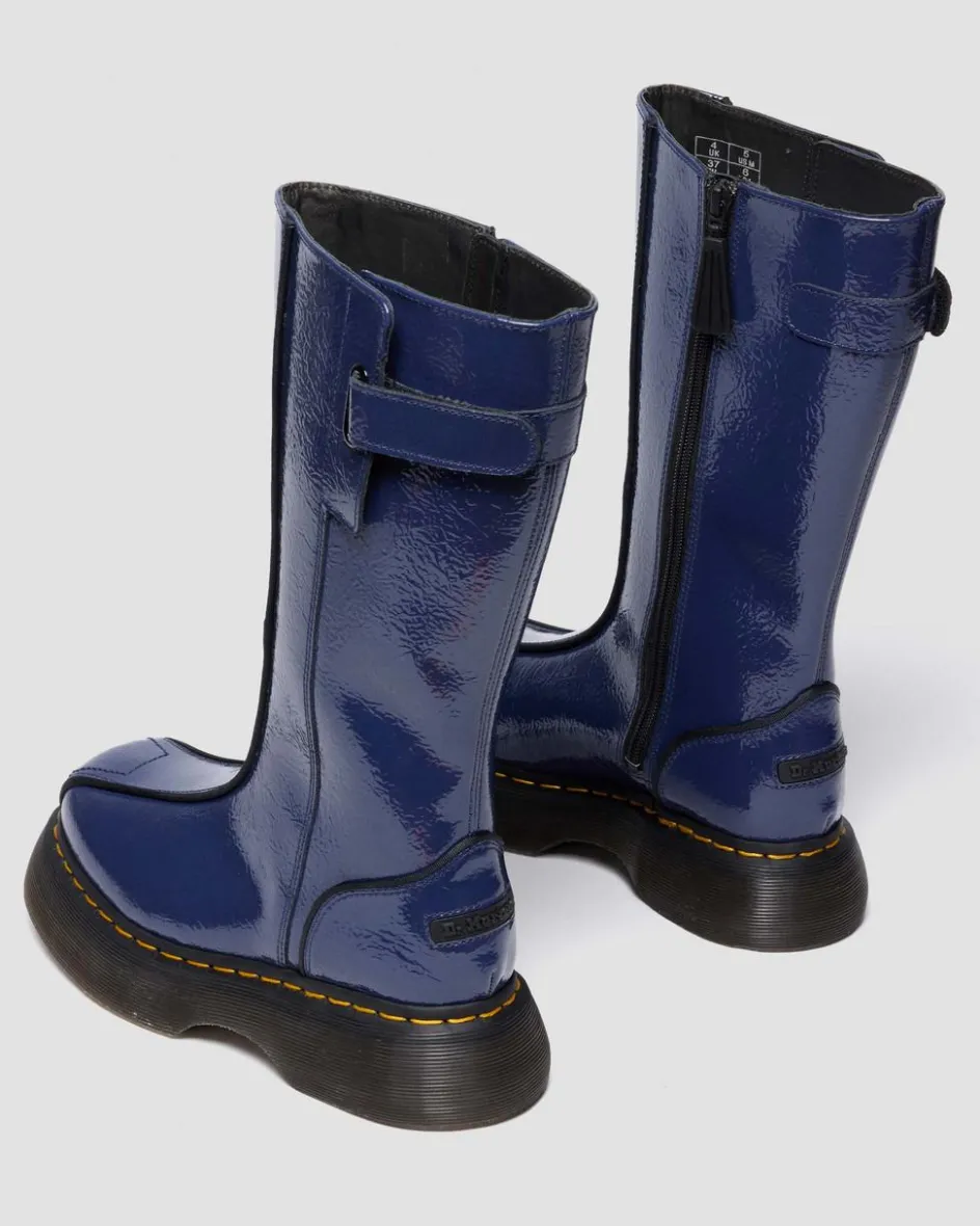 Dr. Martens Last Chance Styles*Buzz Hi Distressed Patent Boots in Midnight Blue MIDNIGHT BLUE — Distressed Patent