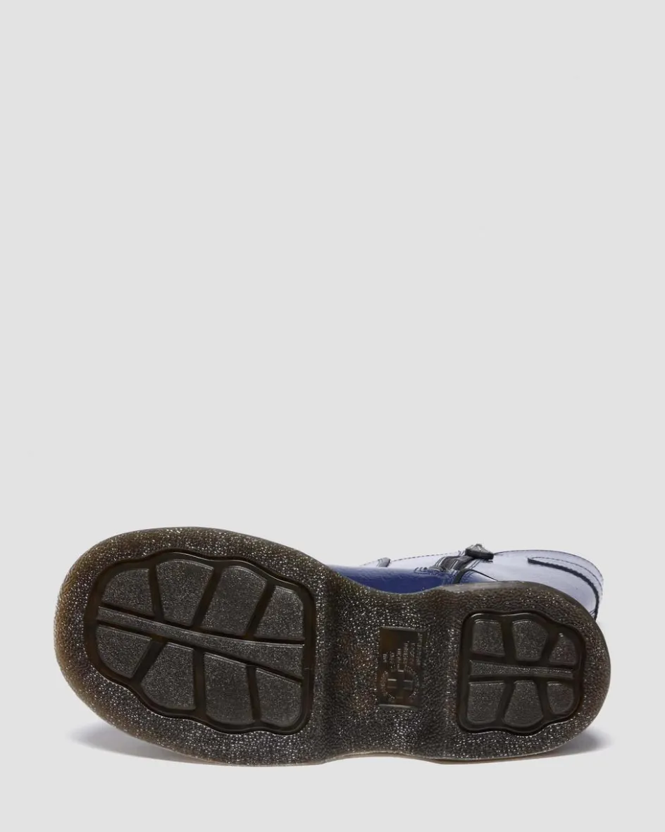 Dr. Martens Last Chance Styles*Buzz Hi Distressed Patent Boots in Midnight Blue MIDNIGHT BLUE — Distressed Patent