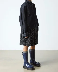 Dr. Martens Last Chance Styles*Buzz Hi Distressed Patent Boots in Midnight Blue MIDNIGHT BLUE — Distressed Patent