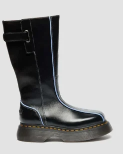 Dr. Martens Platform Boots|Buzz: 90S-Inspired Chunky Soles*Buzz Hi Gloss Leather Boots in Black BLACK — Milled Gloss
