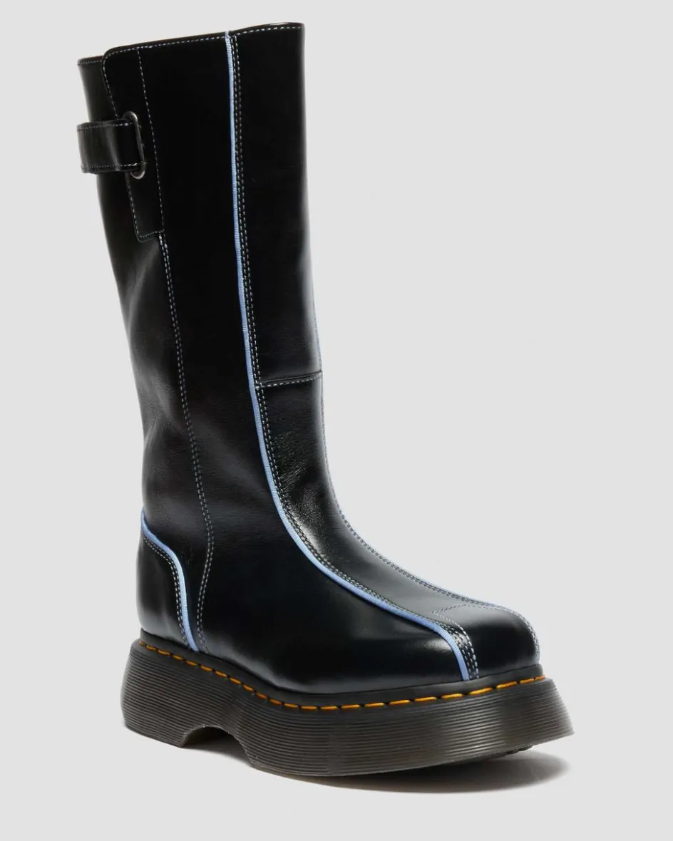 Dr. Martens Platform Boots|Buzz: 90S-Inspired Chunky Soles*Buzz Hi Gloss Leather Boots in Black BLACK — Milled Gloss