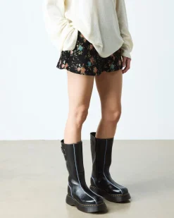 Dr. Martens Platform Boots|Buzz: 90S-Inspired Chunky Soles*Buzz Hi Gloss Leather Boots in Black BLACK — Milled Gloss
