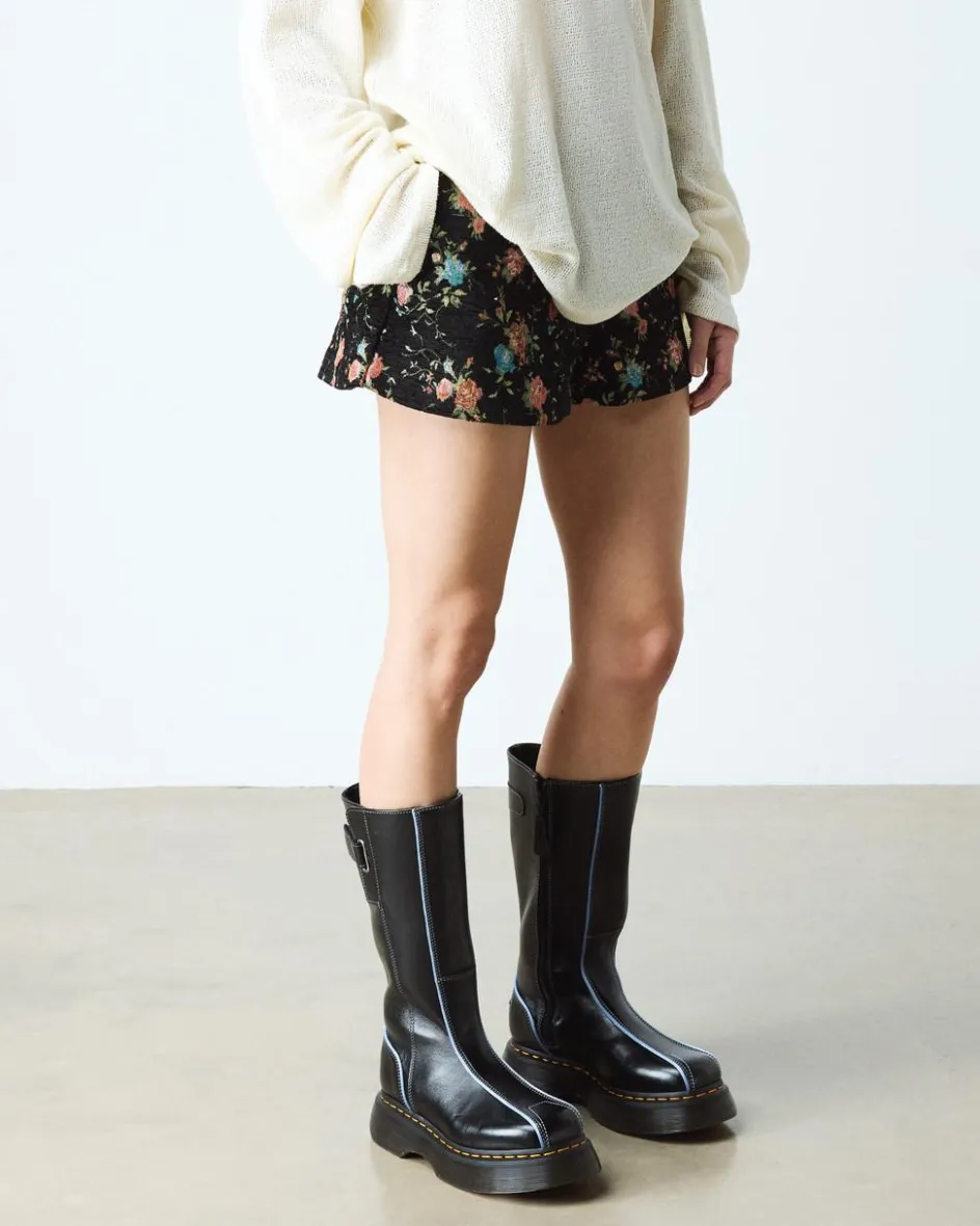 Dr. Martens Platform Boots|Buzz: 90S-Inspired Chunky Soles*Buzz Hi Gloss Leather Boots in Black BLACK — Milled Gloss