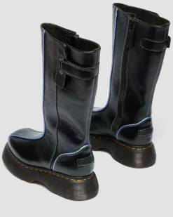 Dr. Martens Platform Boots|Buzz: 90S-Inspired Chunky Soles*Buzz Hi Gloss Leather Boots in Black BLACK — Milled Gloss