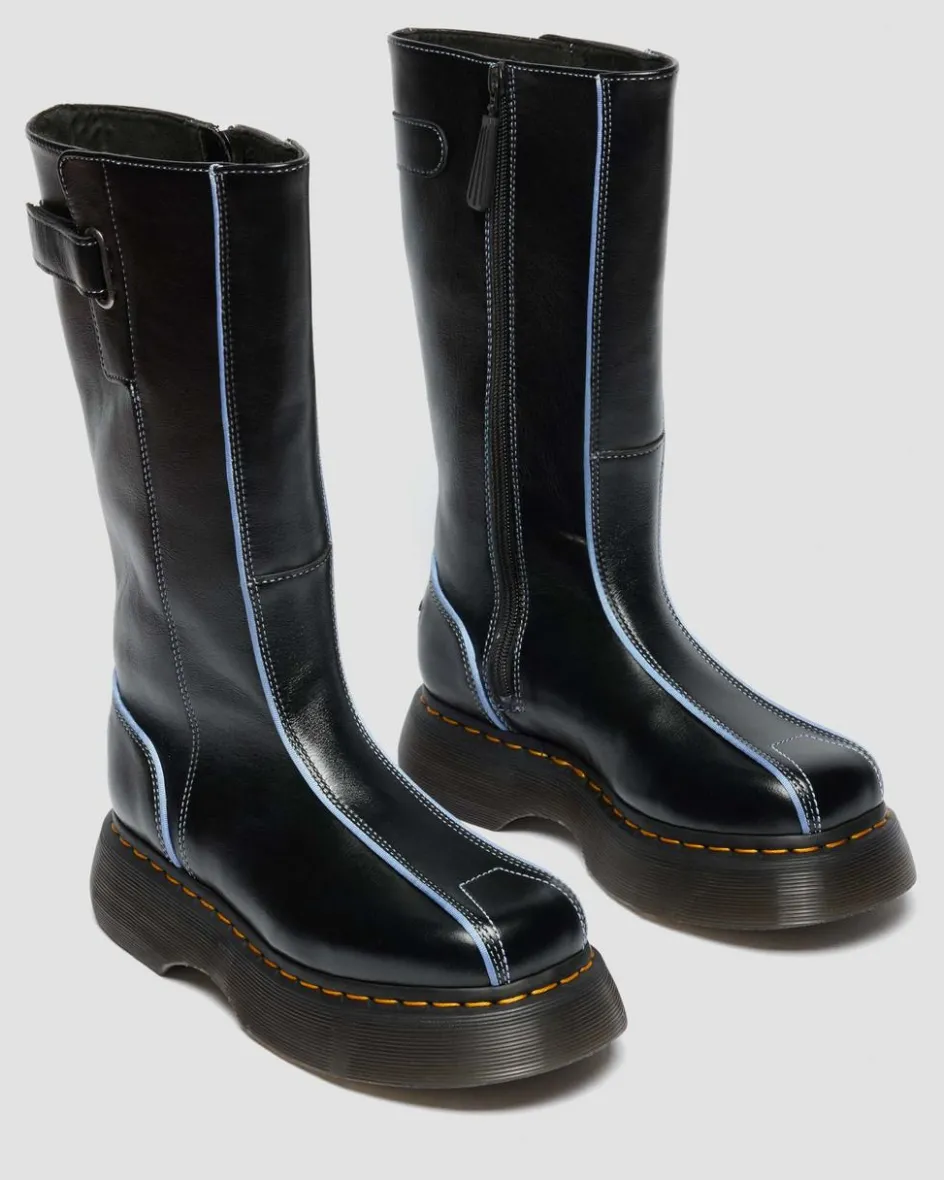 Dr. Martens Platform Boots|Buzz: 90S-Inspired Chunky Soles*Buzz Hi Gloss Leather Boots in Black BLACK — Milled Gloss