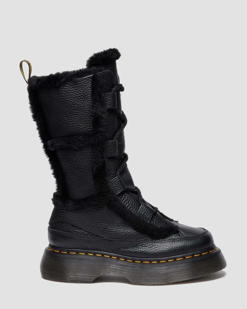 Dr. Martens Tall And Knee High Boots|Buzz: 90S-Inspired Chunky Soles*Buzz Lace Up Faux Fur Lined Grizzly Leather Boots in BLACK