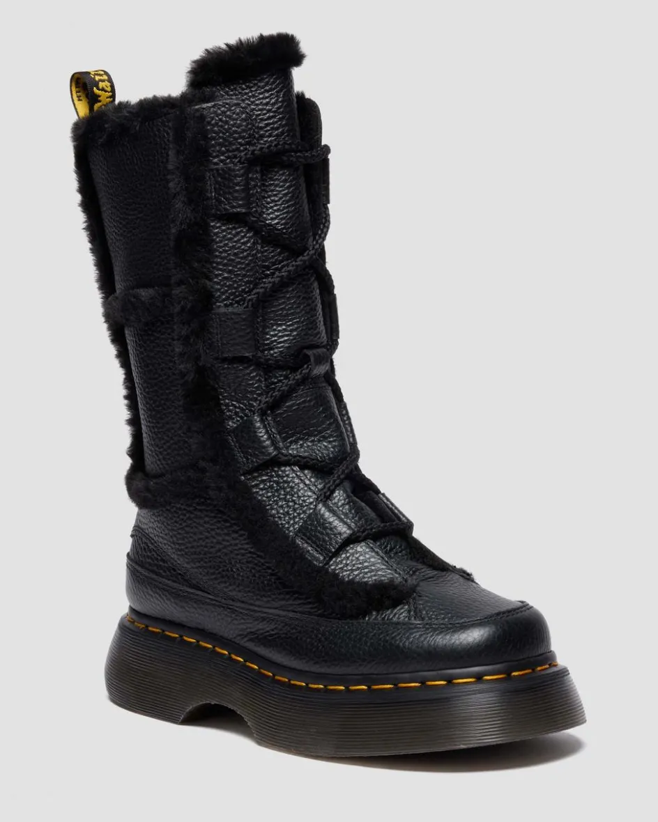 Dr. Martens Tall And Knee High Boots|Buzz: 90S-Inspired Chunky Soles*Buzz Lace Up Faux Fur Lined Grizzly Leather Boots in BLACK