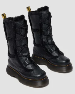 Dr. Martens Tall And Knee High Boots|Buzz: 90S-Inspired Chunky Soles*Buzz Lace Up Faux Fur Lined Grizzly Leather Boots in BLACK