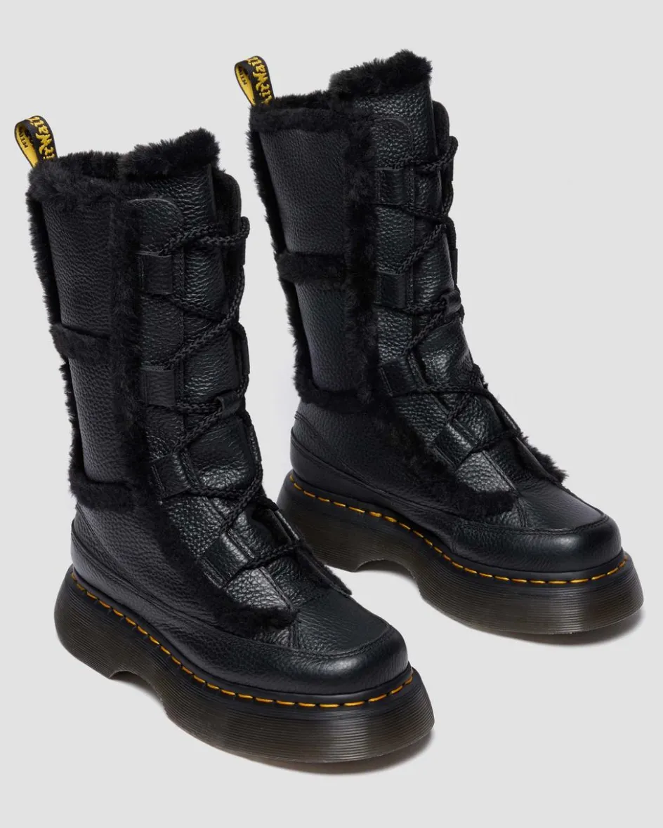 Dr. Martens Tall And Knee High Boots|Buzz: 90S-Inspired Chunky Soles*Buzz Lace Up Faux Fur Lined Grizzly Leather Boots in BLACK