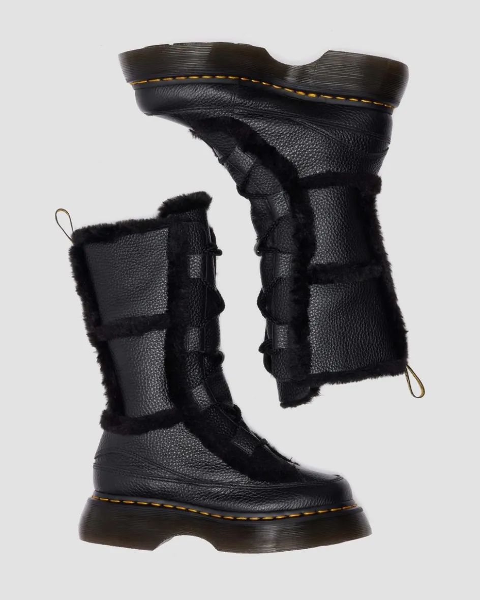 Dr. Martens Tall And Knee High Boots|Buzz: 90S-Inspired Chunky Soles*Buzz Lace Up Faux Fur Lined Grizzly Leather Boots in BLACK