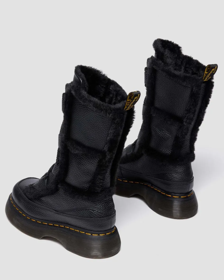 Dr. Martens Tall And Knee High Boots|Buzz: 90S-Inspired Chunky Soles*Buzz Lace Up Faux Fur Lined Grizzly Leather Boots in BLACK