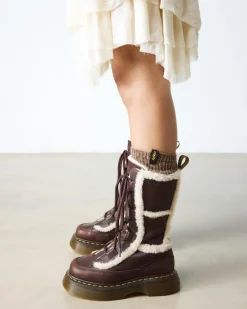 Dr. Martens Tall And Knee High Boots|New And Featured*Buzz Lace Up Faux Fur Lined Grizzly Leather Boots in Dark Brown DARK BROWN+NATURAL