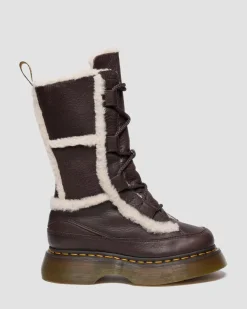 Dr. Martens Tall And Knee High Boots|New And Featured*Buzz Lace Up Faux Fur Lined Grizzly Leather Boots in Dark Brown DARK BROWN+NATURAL