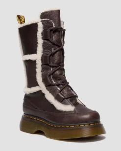 Dr. Martens Tall And Knee High Boots|New And Featured*Buzz Lace Up Faux Fur Lined Grizzly Leather Boots in Dark Brown DARK BROWN+NATURAL