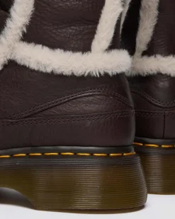 Dr. Martens Tall And Knee High Boots|New And Featured*Buzz Lace Up Faux Fur Lined Grizzly Leather Boots in Dark Brown DARK BROWN+NATURAL