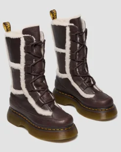 Dr. Martens Tall And Knee High Boots|New And Featured*Buzz Lace Up Faux Fur Lined Grizzly Leather Boots in Dark Brown DARK BROWN+NATURAL