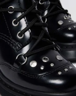 Dr. Martens Ankle Boots|Boots*CHESNEY STUDDED BUTTERO LEATHER FLARE HEEL BOOTS in Black Buttero BLACK BUTTERO — Buttero