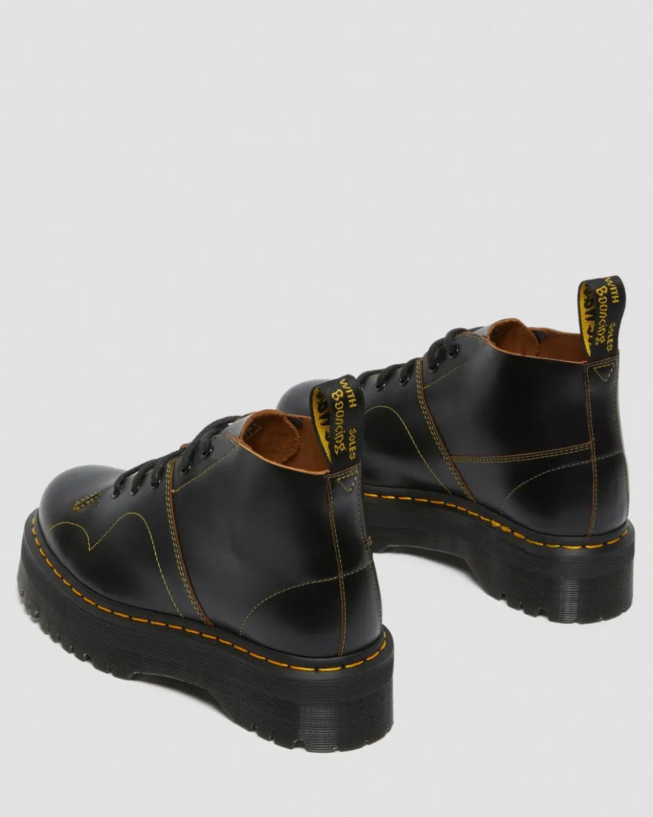 Dr. Martens Last Chance Styles*Church Platform Monkey Boots in Black Black — Vintage Smooth