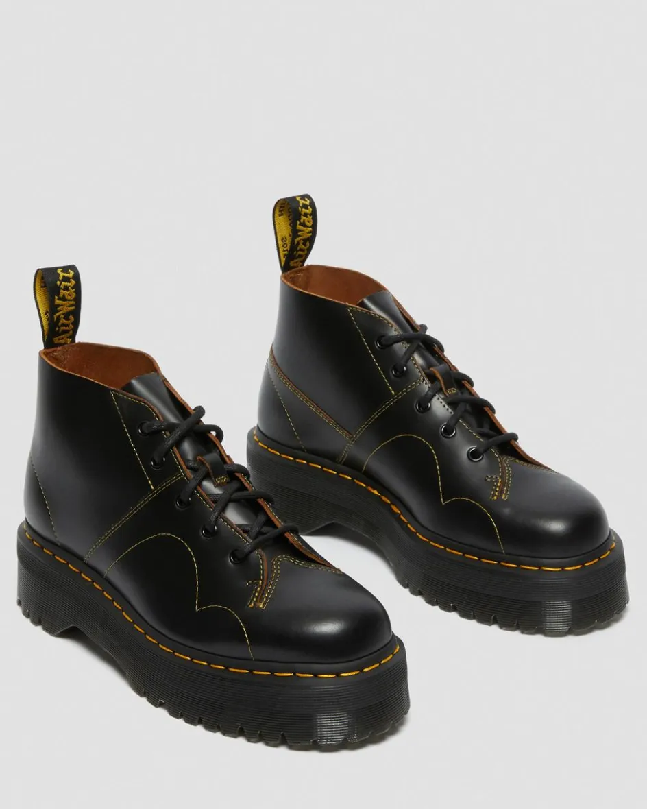 Dr. Martens Last Chance Styles*Church Platform Monkey Boots in Black Black — Vintage Smooth