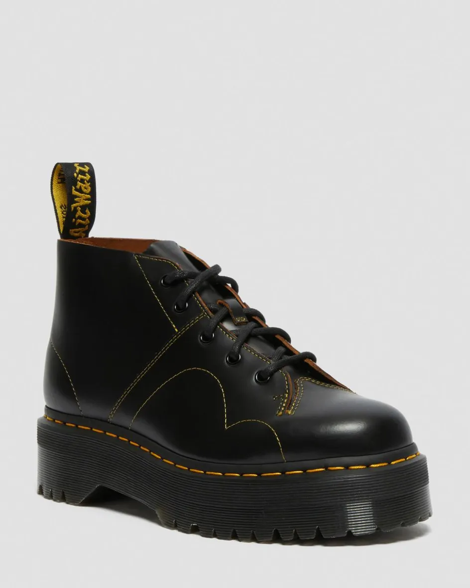 Dr. Martens Last Chance Styles*Church Platform Monkey Boots in Black Black — Vintage Smooth