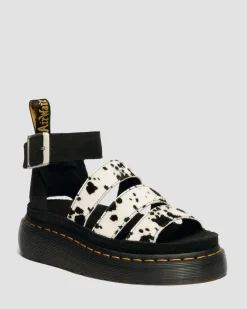 Dr. Martens Sandals|New And Featured*Clarissa Strap Hair On Leather Quad Sandals in Cream CREAM+BLACK