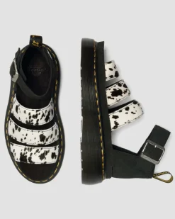 Dr. Martens Sandals|New And Featured*Clarissa Strap Hair On Leather Quad Sandals in Cream CREAM+BLACK