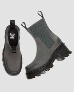 Dr. Martens Last Chance Styles*Corran Chelsea Waxy Suede Heeled Boots in Gunmetal Gunmetal — Waxy Suede Waterproof